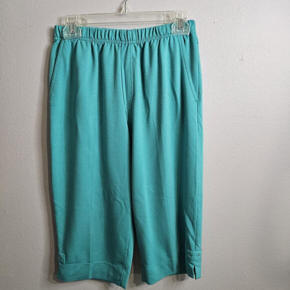 Links Womens 2pc Capri Set Green White Pull On Stretch Pockets Soft Knit Sz S - Picture 7 of 16